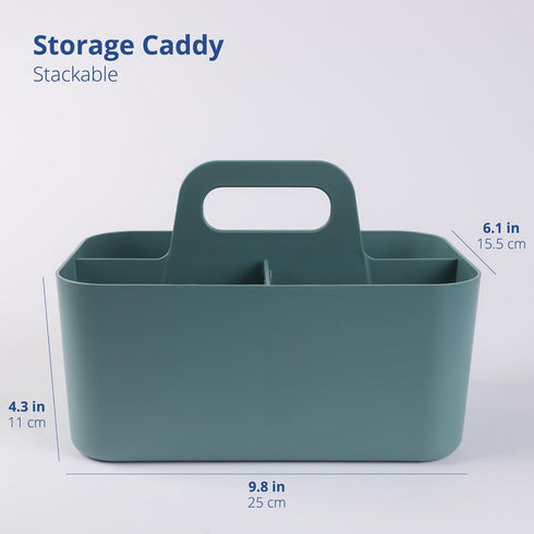 BLUE GINKGO Multipurpose Caddy Organizer, Stackable Plastic Caddy with Handle for Desk, Makeup, Dorm, Classroom (Green)