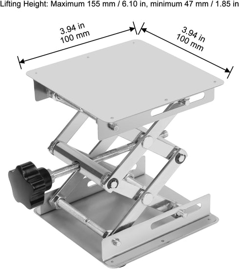 XCD Lab Scissors Jack, Stainless Steel 4 x 4 inch/100 x 100 mm Laboratory Support Jack Platform Lab Lift Stand Table, Expandable Lift Height Range from 75 mm to 260 mm, Support Weight 5 KG