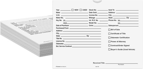 Printed Vehicle Deal Envelopes 9x12 Deal Jackets, 100 shrink wrapped, White