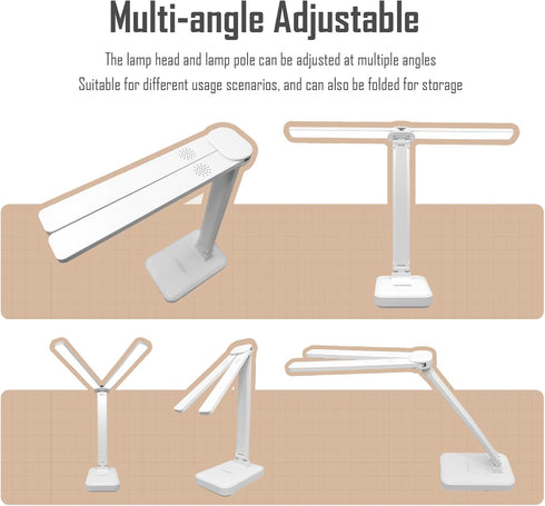 kvppvt LED Double Head Desk Lamp, Rechargeable Portable Table Lamp, Adjustable Light Color and Brightness, USB Powered