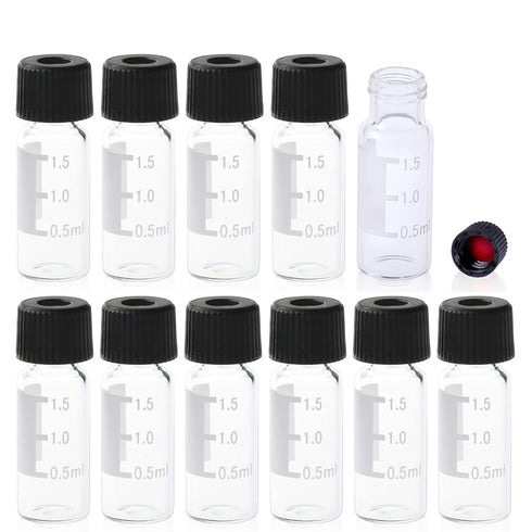 ALWSCI 2ml 8mm HPLC Vial, Clear Autosampler Vial with Graduation, 100 Pack, Black Screw Cap with Hole
