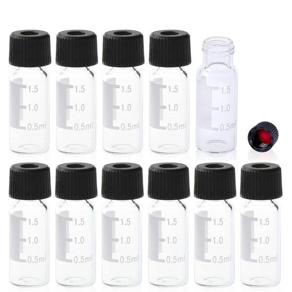 ALWSCI 2ml 8mm HPLC Vial, Clear Autosampler Vial with Graduation, 100 Pack, Black Screw Cap with Hole