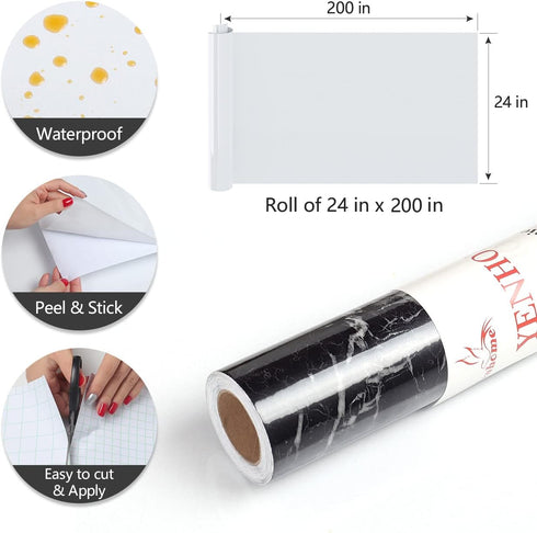 YENHOME Black Contact Paper for Countertops - Waterproof 24"X200" Self Adhesive Black Marble Wallpaper for Kitchen and
