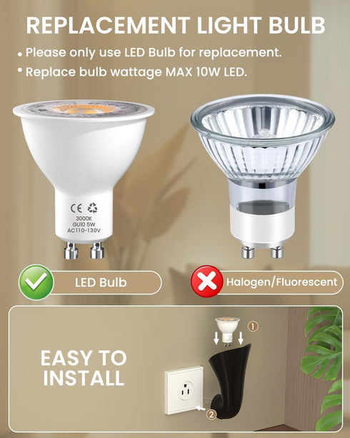 GU10 5W 3000K Bulb, GU10 360Rotatable, AC110-130V Wall Spotlight Plug in Sconces Up Lights Indoor with Warm White Light