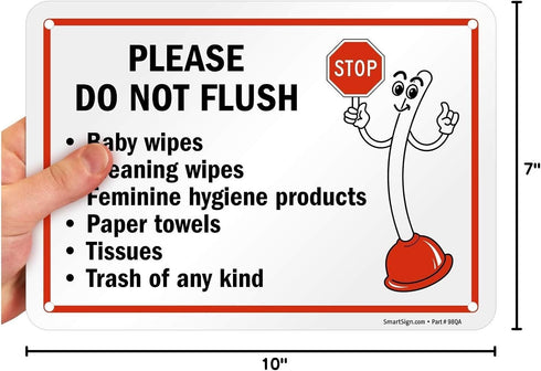 7" 10" 55 SmartSign x 'Please Do Not Flush Wipes/Feminine Hygiene Products/Paper Towels/Tissues/Trash' Bathroom Sign