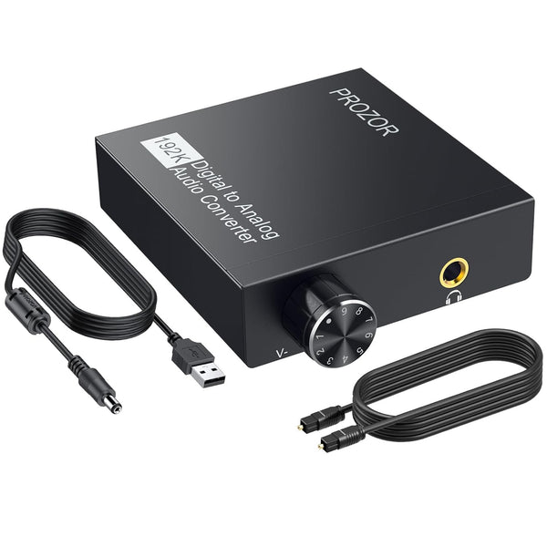 PROZOR 192kHz Digital to Analog Converter - DAC Optical Toslink to 3.5mm Stereo Audio Adapter for HD TV, DVD/Blu-Ray