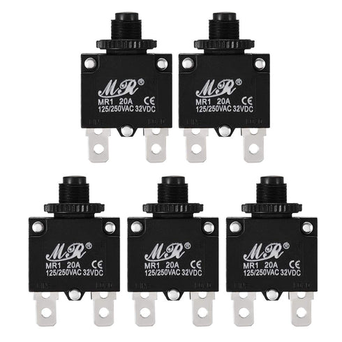 uxcell 5Pcs Push Button Reset Thermal Overload Protector Circuit Breaker AC 125/250V 20A