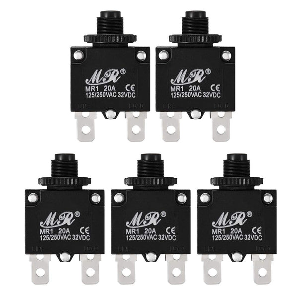 uxcell 5Pcs Push Button Reset Thermal Overload Protector Circuit Breaker AC 125/250V 20A