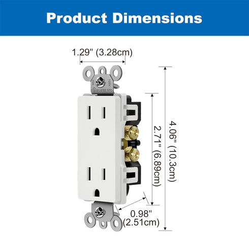BESTTEN 15 Amp Decor Electrical Wall Outlet Receptacle, Non-Tamper-Resistant, 10 Pack, White