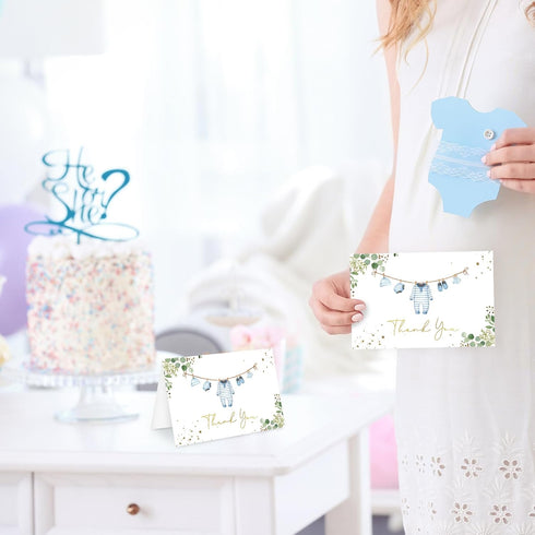 50 Pack Whaline Baby Shower Thank You Cards Boxed Blue Cloth Note Card with Envelopes Stickers Greeting Blank Cards