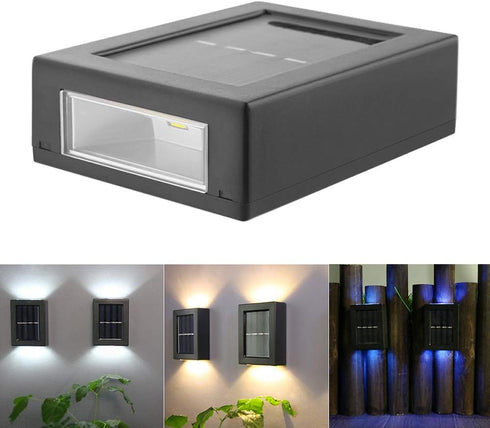 CALIDAKA 2 Pack LED Solar Wall Light - Up and Down Outdoor Security Lamps, IP65 Waterproof for Home Garden