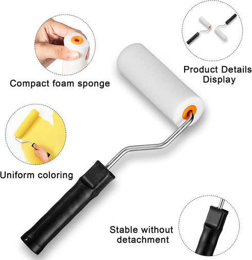 Yeaqee 20 Pcs Paint Roller Set - 4'' Foam Paint Roller with Frame and High Density Cover for Home Painting and DIY