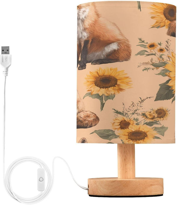 ALAZA Fox Sunflower Vintage Bedside Table Lamp with USB Port for Bedroom