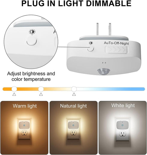 LEDBROS Dimmable 3-Color LED Night Light, Plug-in LED Backlit Night Light with Motion Sensor & Dusk to Dawn Sensor