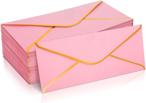 Whaline 50Pcs Pink Business Envelopes with Gold Foil Border, Self-Adhesive Seal for Office, Weddings, Birthdays