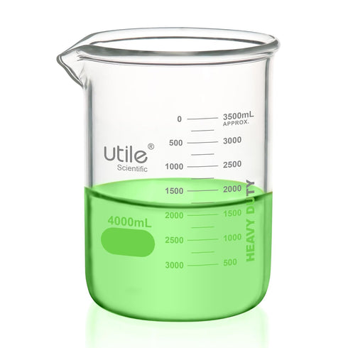 Utile Beaker Set, 1pc Low Form Heavy Duty Glass Beaker, 4000mL, Borosilicate 3.3 Glass