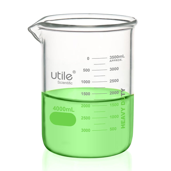 Utile Beaker Set, 1pc Low Form Heavy Duty Glass Beaker, 4000mL, Borosilicate 3.3 Glass