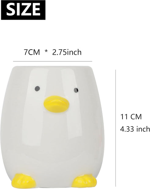 Ceramic Round Pen Holder - Cute Cartoon Animal Stand, Desk Organizer (Gray White)
