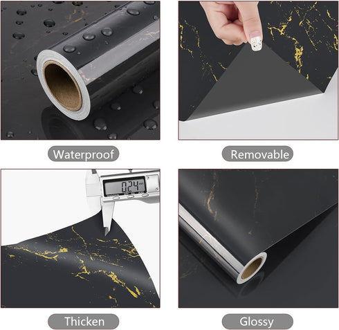 YENHOME Marble Countertop Peel and Stick 17.7"X118" - Waterproof Grey Gold Contact Paper for Bathroom Kitchen