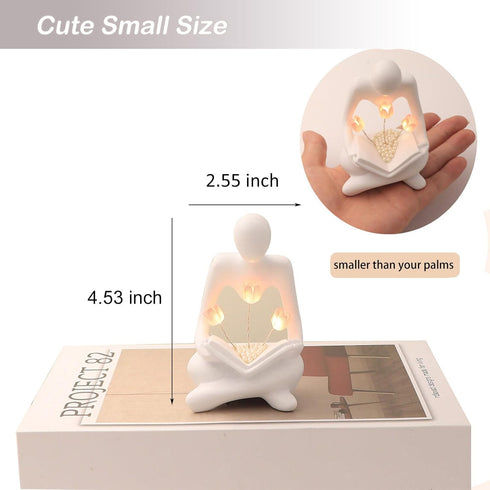 ITOWNKN Reading Sculptures Tulip Lamp,Thinker Statue Figurine Battery Powered Night Light,Modern Abstract Home