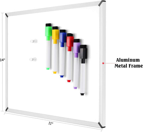 Dry Erase Board, 11”x 14”, 2-Pack Small Magnetic White Board - Includes 6 Markers, 4 Magnets for Kids, Home, Office
