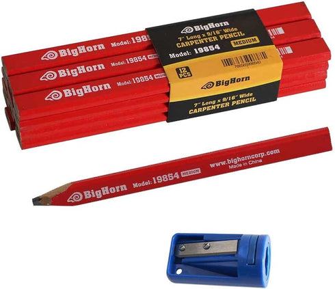 Big Horn 19850 Carpenter's Pencil Sharpener & Pencil Kit, 7" long x 9/16" Wide