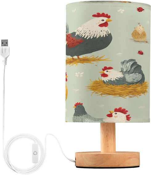 ALAZA Vintage Farm Rooster Chicken Hen Bedside Table Lamp with USB Port