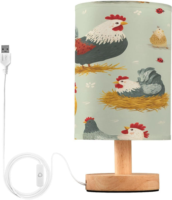 ALAZA Vintage Farm Rooster Chicken Hen Bedside Table Lamp with USB Port