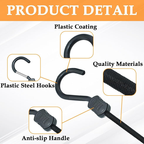 4 Pack Bungee Cords with Hooks, 24 Inch Heavy Duty Outdoor Bungee Cords, Black for Camping, Tarps, Bike Rack, Tent