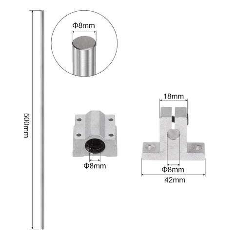 uxcell Linear Motion Rod Shaft Guide Set - 2pcs 8mm x 500mm with 2pcs SCS8UU Bearing Block