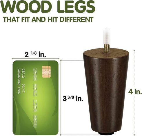 Yes4All 4 Inches Set 4 Round Wood Furniture Legs of - Wooden Replacement Feet for Couch, Bed, Bench - Adjustable Sofa
