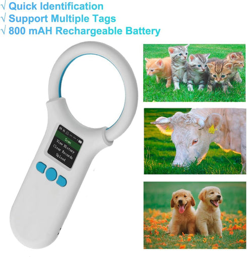 Rabitpos 1.44'' 500 Pet Microchip Scanner, Bluetooth Animal Tags Reader with TFT Display Screen, Handheld Rechargeable