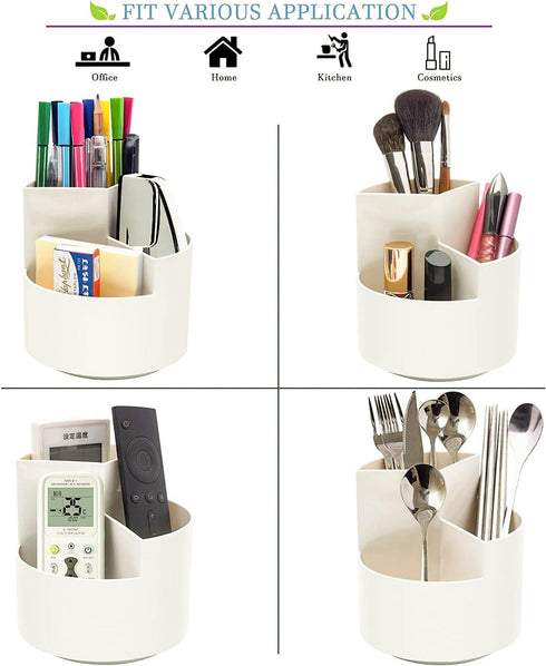 Desk Pencil Pen Holder, 3 Slots 360-Degree Rotating Organizer for Home, Office, School, Kids, White