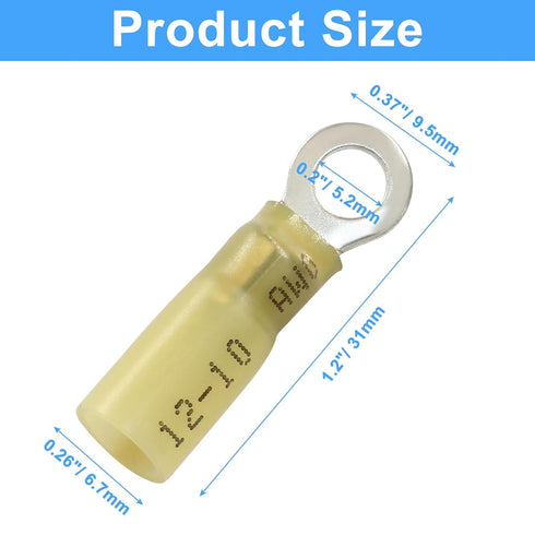 Hordion 100pcs Heat Shrink Ring Terminals #10 AWG 12-10, Waterproof Insulated Electrical Connectors for Automotive
