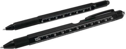 Performance Tool W9217 Multi-Function Aluminum Black Ballpoint Pens, 2 pk. with LED Light, Stylus, Ruler, Level,