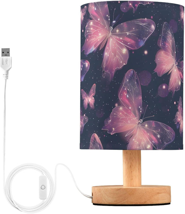 ALAZA Bedside Table Lamp for Bedroom Starry Sky Pink Butterfly Nightstand LED
