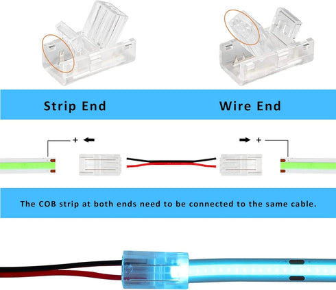 HOMELYLIFE 2Pin COB LED Strip Connectors 8mm Soldless 10 Pack with 16.4ft Extension Cable for 8mm width COB LED Strip Lights by HOMELYLIFE