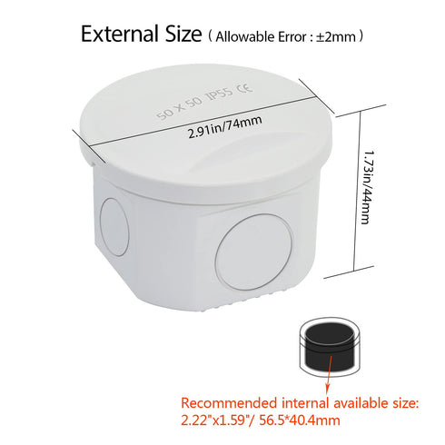 LeMotech Junction Box with Reserved Holes ABS Plastic Electrical Box IP55 Waterproof Dustproof Project Enclosure for Electronics White D2.9 x H1.7 inch