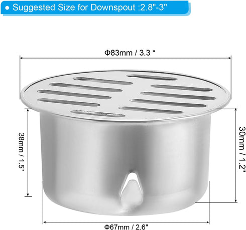 PATIKIL Gutter Guard, 2 Pack 304 Stainless Steel Downspout Strainer, Anti-Blocking Outdoor Gutter Cleaning Tool for Stops Leaves Debris, 3 Inch