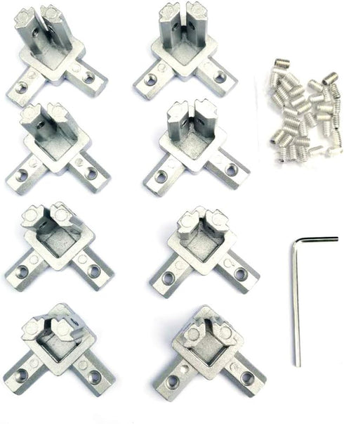 8PCS 3-Side End Corner Bracket Connector with Screws - For 6mm T-Shape Aluminum Extrusion Profile European Standard