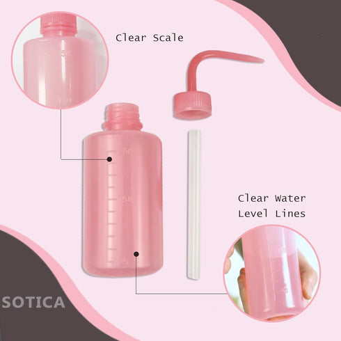 Sotica Wash Bottles: 3pcs Pink Squeeze Bottles, 8oz Narrow Mouth Squirt Bottles for Tattoo and Lab