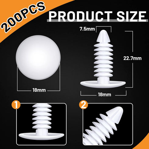 Taiyin 1" Vapor Barrier Christmas Tree Clips Plastic Nylon Rivet Clips White Furniture Assembly Shelves Retainer for Crawlspace Barrier Poly Liners, Covers and Encapsulations(200 Pcs)