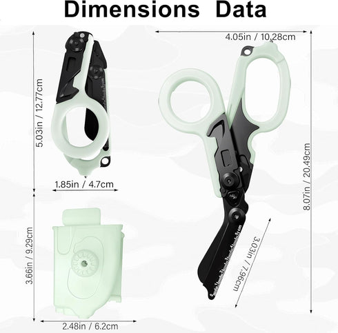 6 1 in Multi-function Trauma Shears with Strap Cutter and Glass Breaker, with Luminous Holster, Stainless Steel