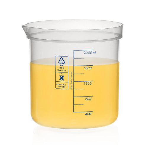 ULAB Stackable Graduated Plastic Beakers, 2000ml (68oz) Volume, Easy-to-Read Blue Printings, UBP1017
