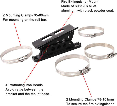 Roll Bar Aluminum Fire Extinguisher Mount Kit Compatible with Jeep Wrangler TJ JK JKU JL Gladiator JT UTV Polaris RZR