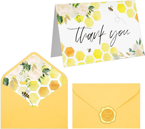 Yuuchoringee 50 Pack Bee Thank You Cards with Envelopes and Stickers 4x6 Greeting