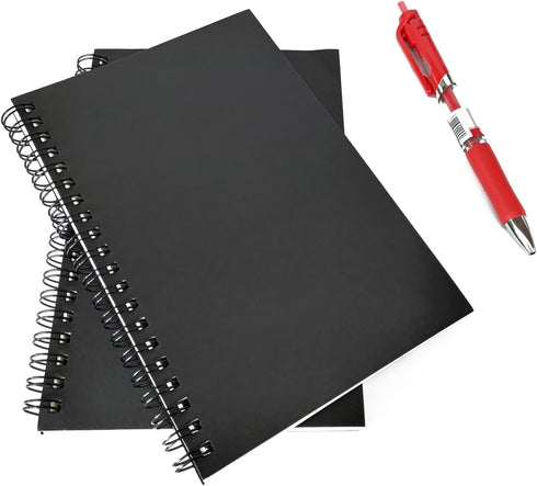 DSTELIN Blank Spiral Notebook, 3-Pack, Soft Cover, 100 Pages / 50 Sheets, 7.5 x 5.1 inch, 100GSM, Black Sketch Book