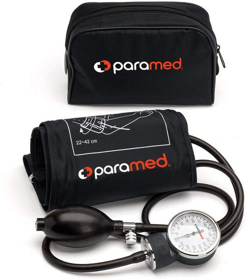PARAMED Aneroid Sphygmomanometer, Manual Blood Pressure Cuff with Universal Cuff 8.7-16.5", Black, Carrying Case