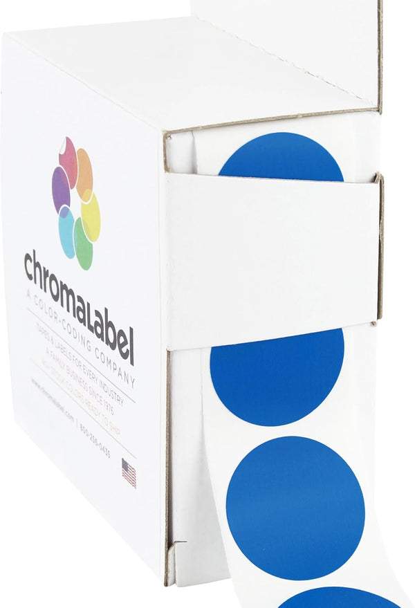 ChromaLabel 1 Inch Round Permanent Color Code Dot Stickers, 1000 Labels per Dispenser Box, Dark Blue