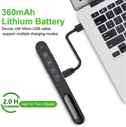 Norwii N76 Rechargeable Presentation Clicker - Long Range Remote for PowerPoint Presentations, Black with Green Light